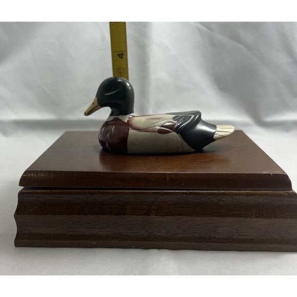Vintage Wood Playing Card Holder Box with Ceramic Mallard Duck. *Used* - Picture 10 of 11